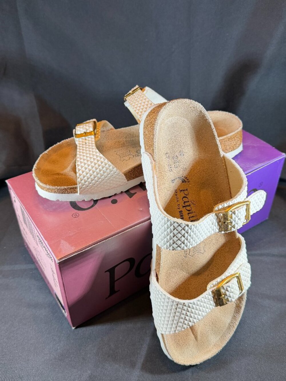 Birkenstock Sydney White Diamond Size 38 7.5 Made in Germany  2002 Papilillo